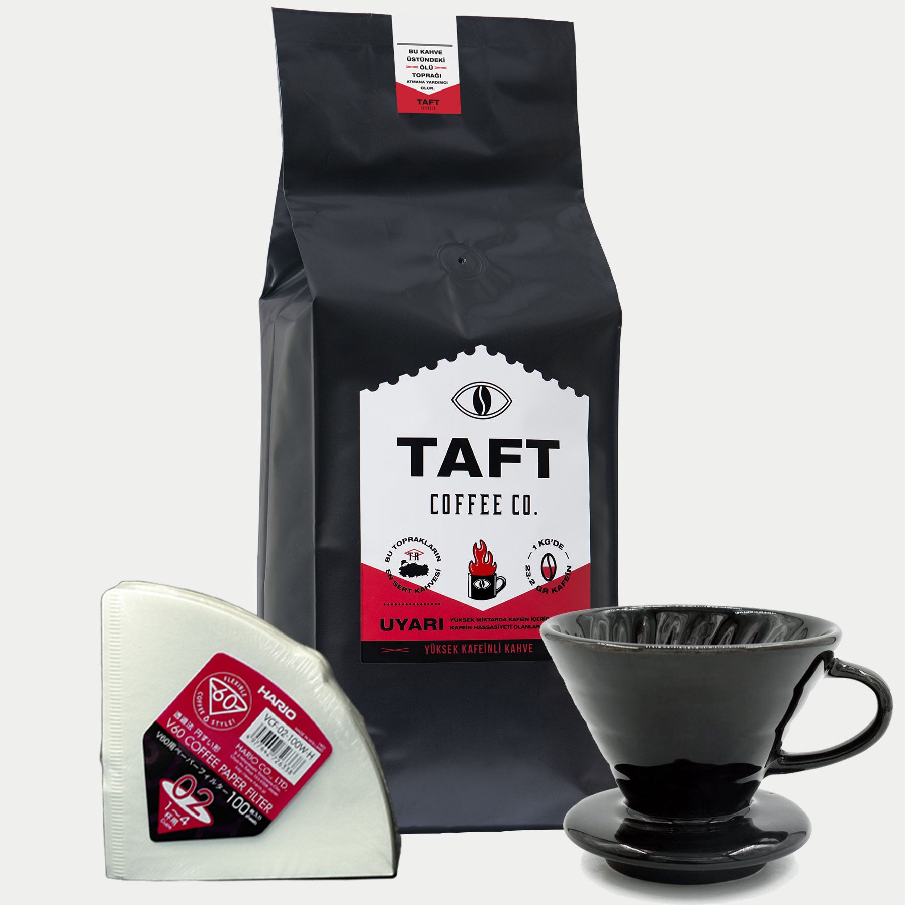 TAFT Coffee Yüksek Kafeinli siyah v60 Filtre Kahve Seti 1kg