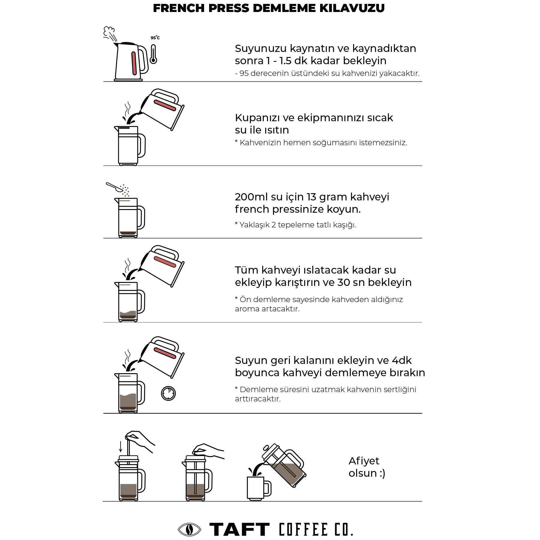 TAFT Coffee Yüksek Kafeinli Filtre Kahve French Press Demleme Metodu